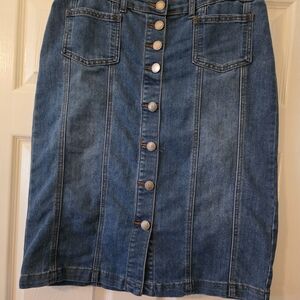 Christopher & Banks Blue Denim A-Line Skirt